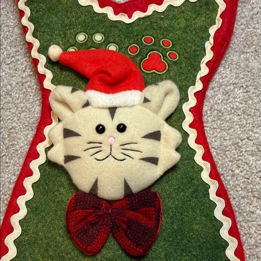 Festive Cat Christmas Stocking - Red and Green